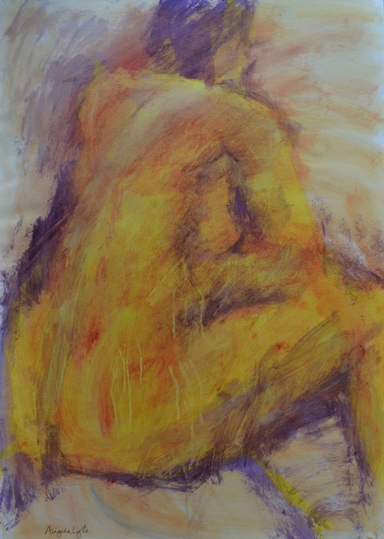 Yellow Back - a beautiful study using Angela's idiosyncratic use of colour to wonderful effect. 

Angela was born in 1946 and studied art at Kingston Art College, London. Her early career was predominantly spent designing sets for rock bands. This
