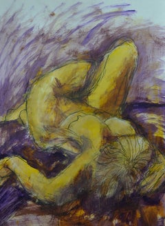 Relaxed, Purple: Mixed media painting on paper by Angela Lyle