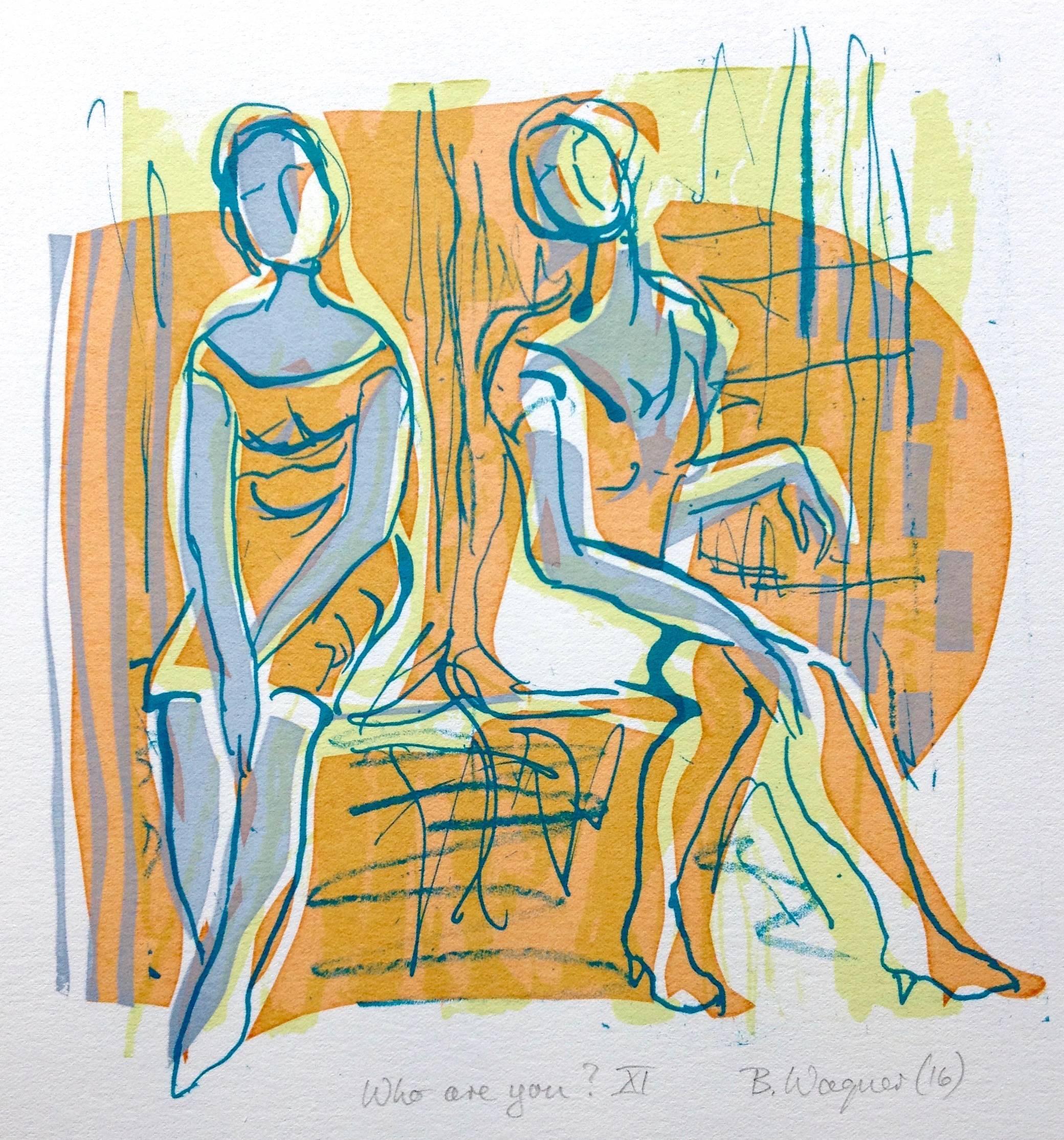 Qui êtes-vous ? - Gris Figurative Print par Barbara Wagner
