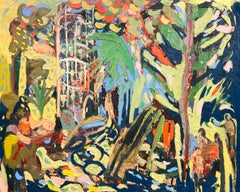 Escalier en colimaçon dans la Nature. Peinture à l'huile expressionniste abstraite contemporaine