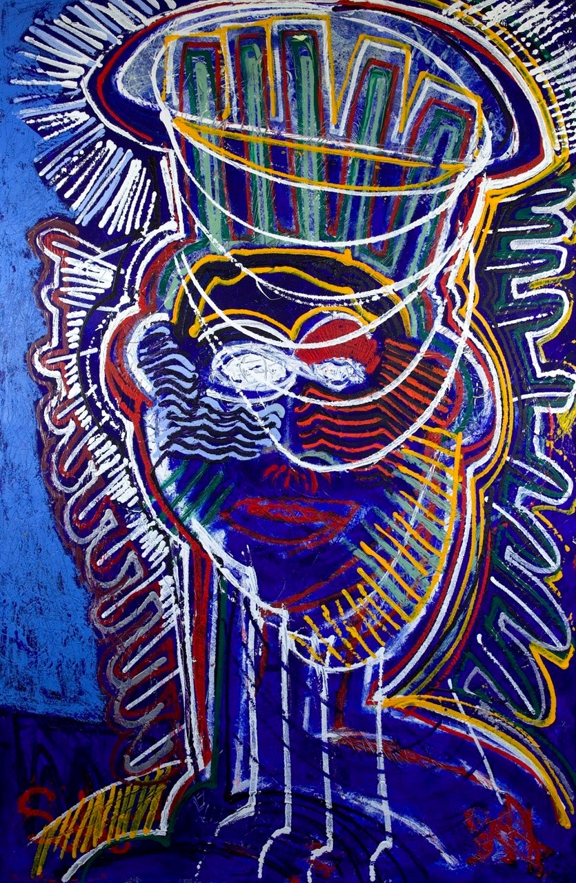 Body Electric. Grande peinture à l'huile néo-expressionniste contemporaine