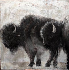 «Earthlings III» (Búfalo), cuadro grande contemporáneo de fauna silvestre