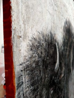 «Earthlings III» (Búfalo), cuadro grande contemporáneo de fauna silvestre