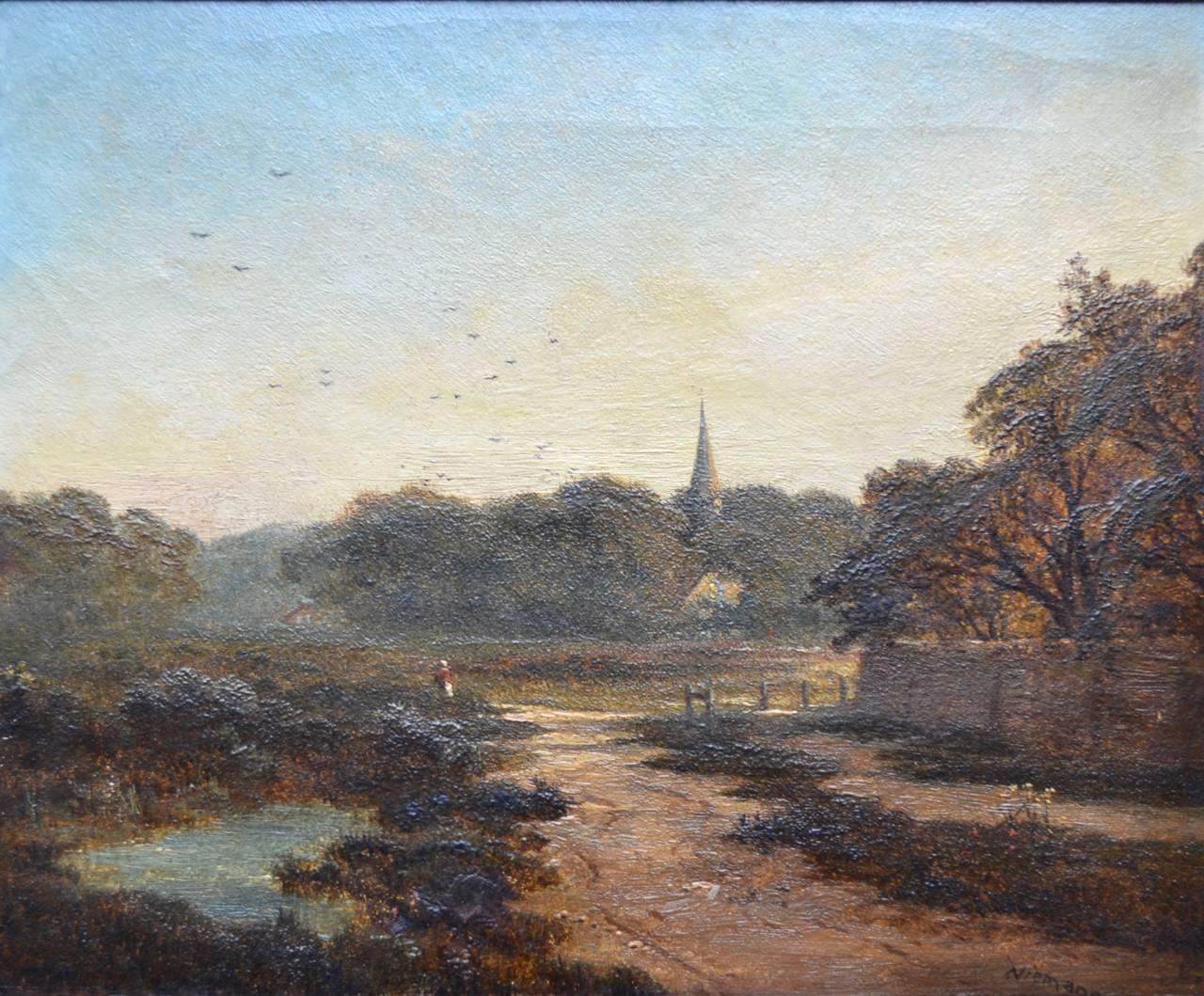 Edmund John Niemann Landscape Painting - English Country Landscape, Victorian Oil Painting