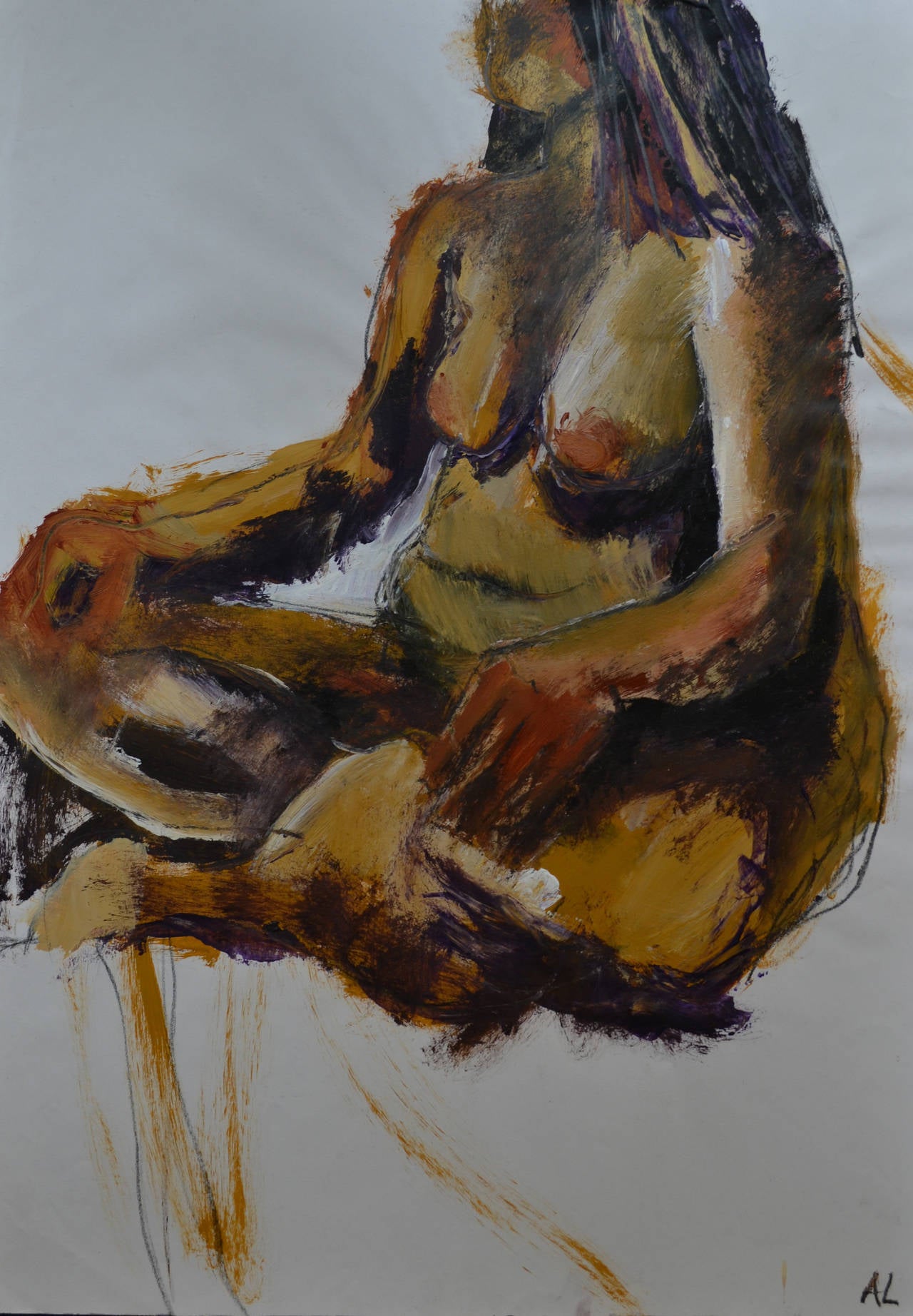 Angela Lyle Nude Painting – Lotus Lotus, Gemälde in Mischtechnik auf Papier