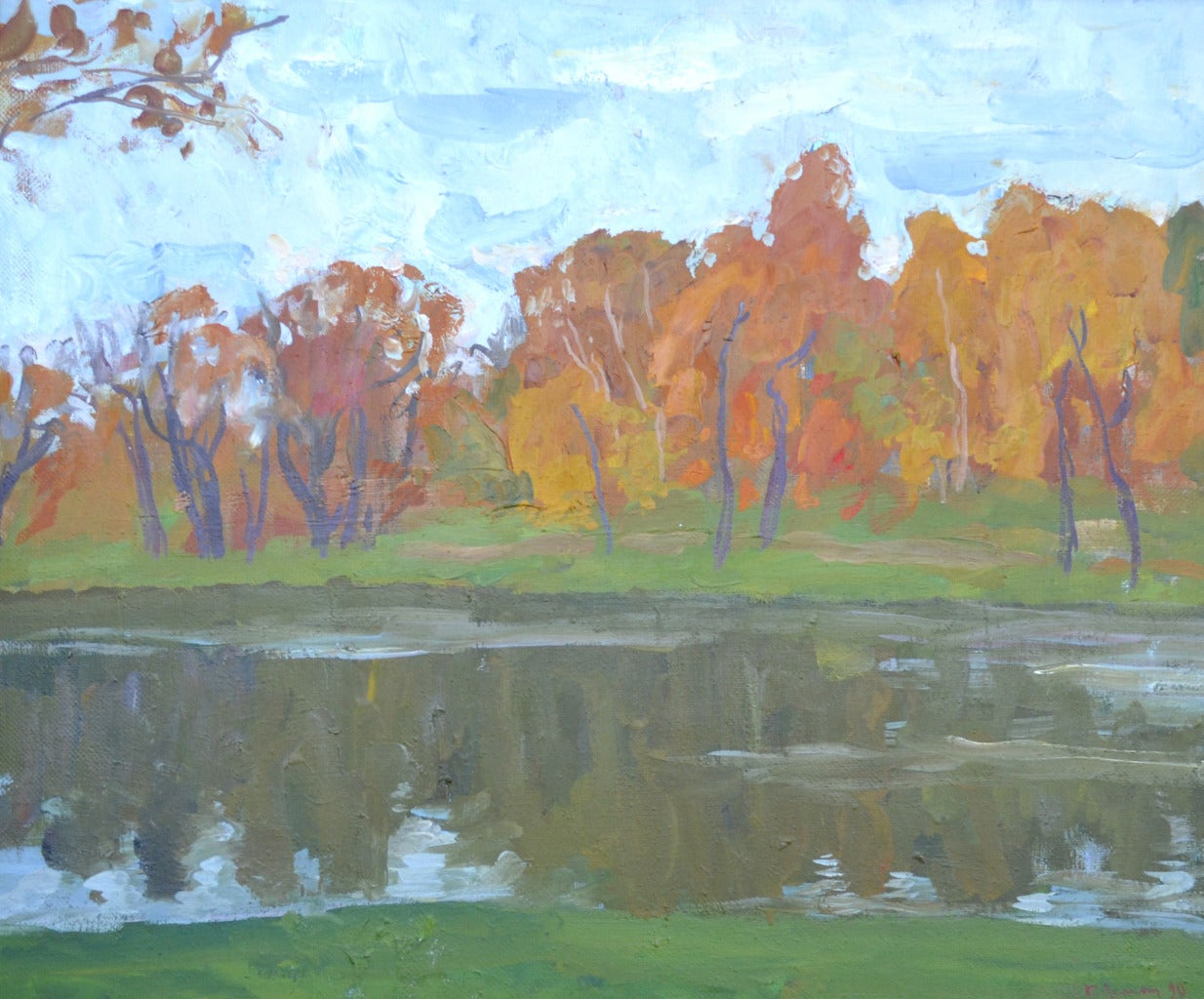 Georges Leman Landscape Painting - Osen, Russian Landscape Oil Painting, 1990