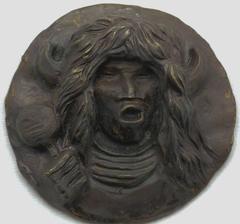 Buffalo Dancer Medallion, bronze pueblo buffalo dancer dark brown solid cast