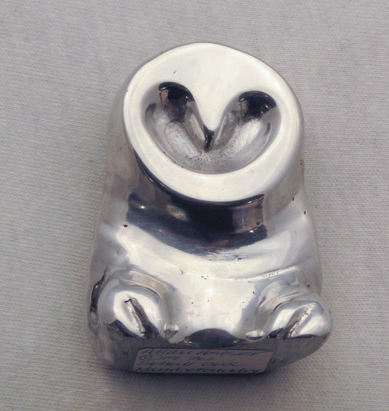 Allan Houser Figurative Sculpture - Small Owl Silver (Nambe metal alloy)