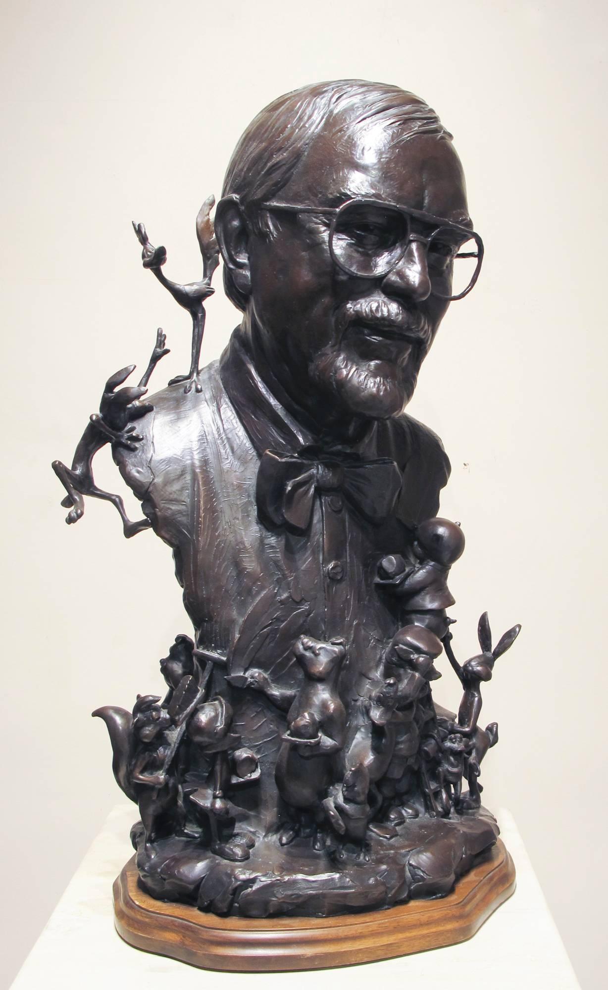 Chuck Jones, bronze portrait, Bugs Bunny, Roadrunner, Marvin the Martian PorkyPig - Art by Paul Moore