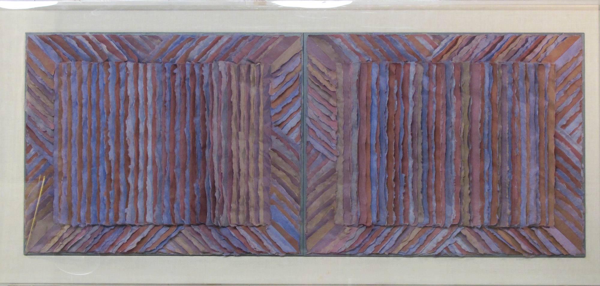 Stage Series, III, IV, handmade colored abaca fiber paper, purples, pinks - Art by Joan Sterrenburg