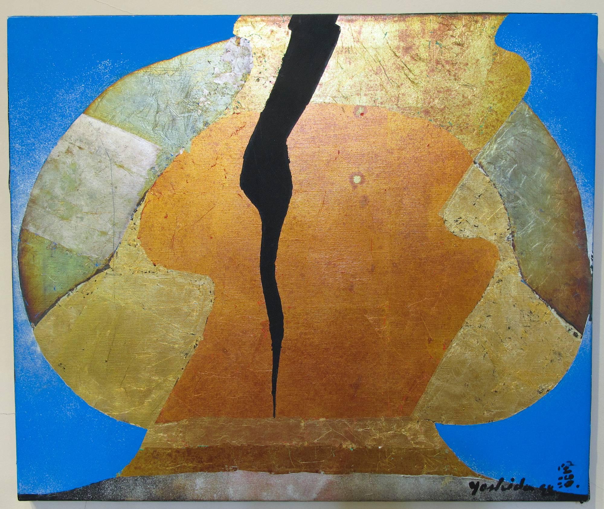 Kenji Yoshida Abstract Painting - La Vie #71, Yoshida Kenji, nihonga painting, silver gold copper leaf cobalt, Japan