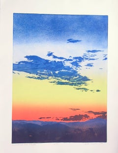 Notte che cade dallo studio, John Hogan, paesaggio di Santa Fe rosa blu giallo acquaforte