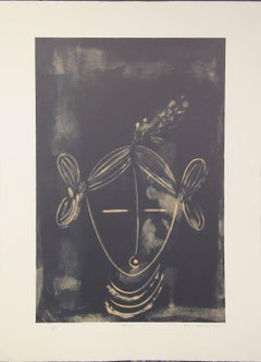 Vintage Mana (Girl), Hopi Kachina lithograph by Dan Namingha black and white