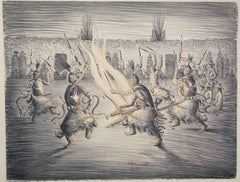 Apache Mountain Spirit Dancers, lithograph, Apache, Allan Houser Haozous black