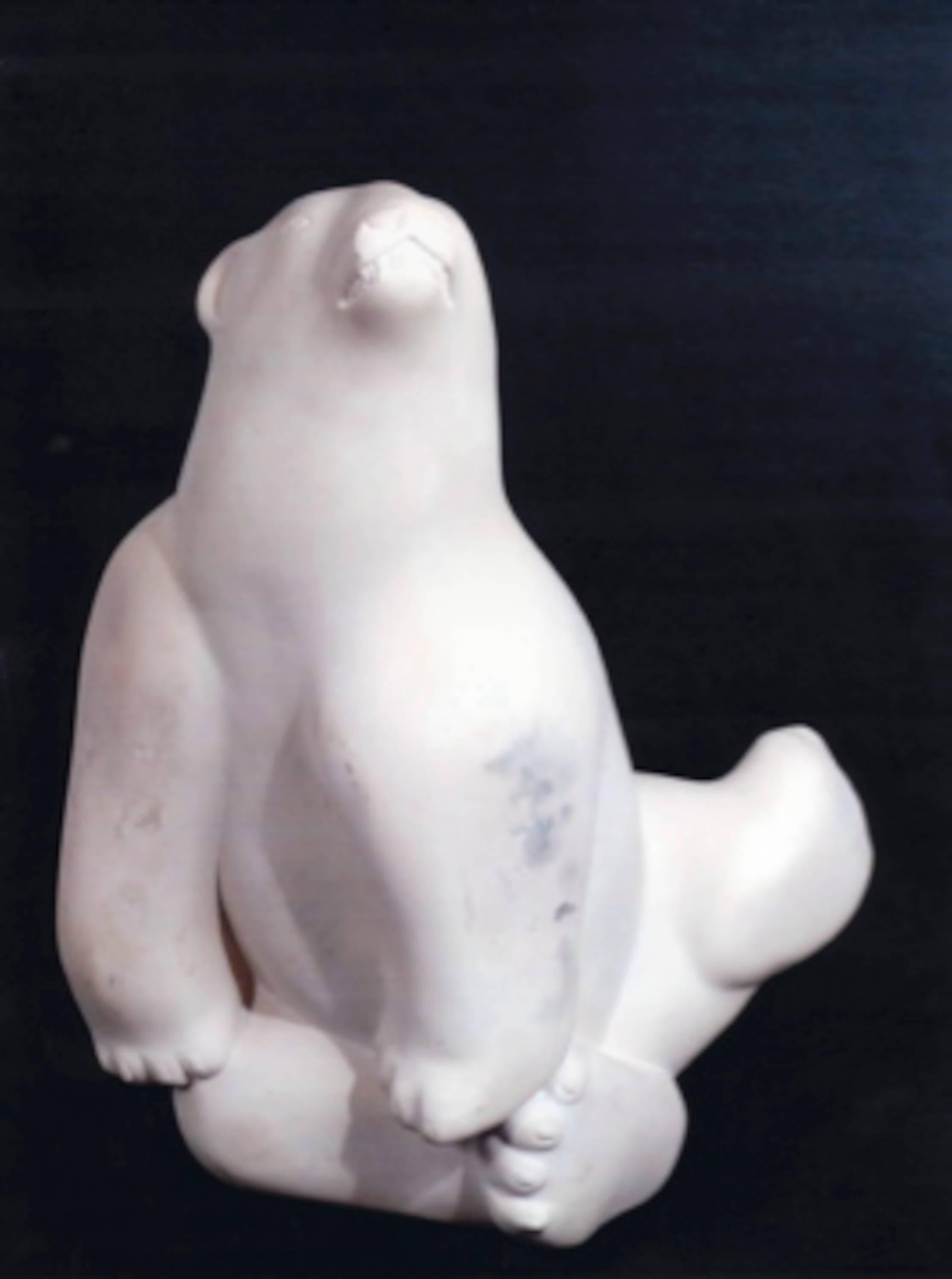 Lukta Qiatsuk Figurative Sculpture - Polar Bear, white stone sculpture