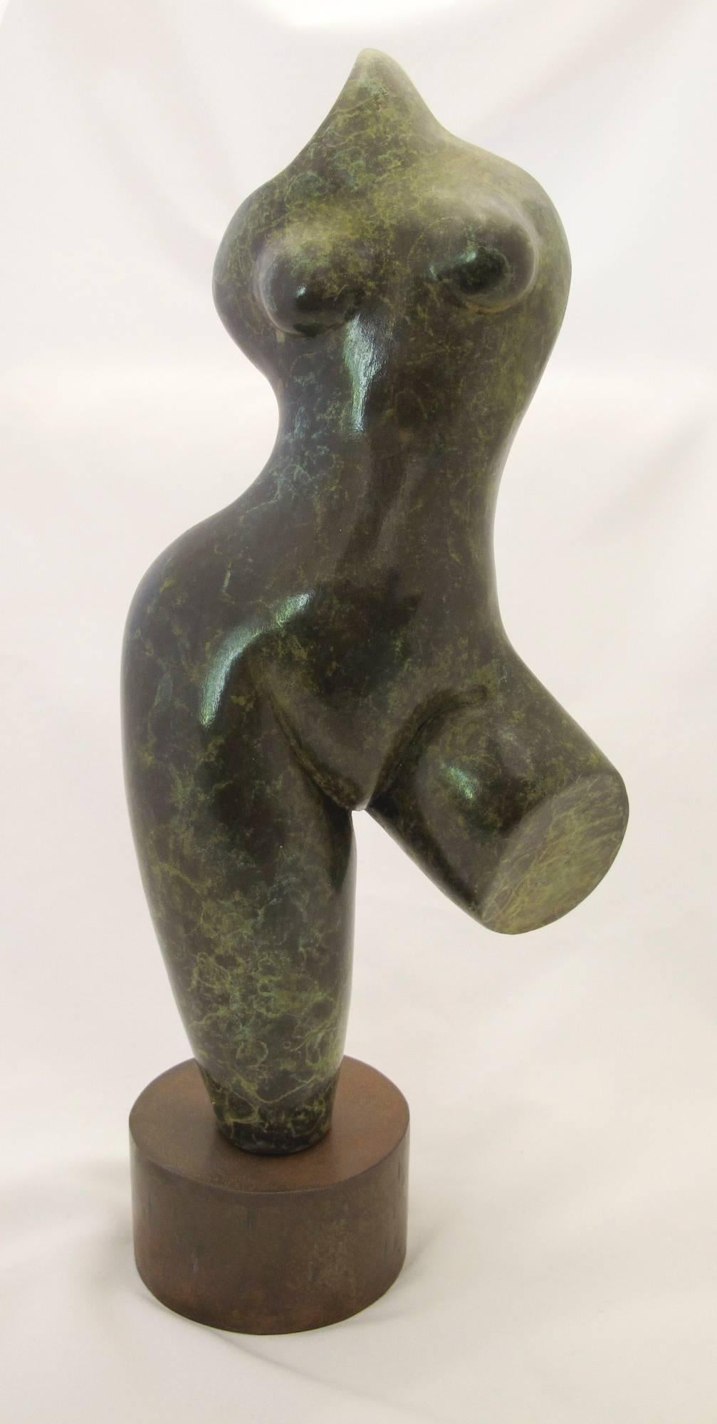 Troy Williams Nude Sculpture - Sunrise, female nude, green patina bronze