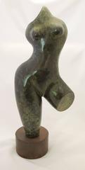 Sunrise, female nude, green patina bronze