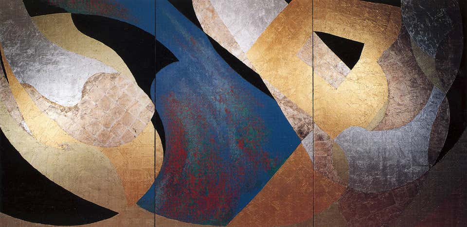 Amithaba, Kenji Yoshida, nihonga paintings, gold silver copper leaf Japanese