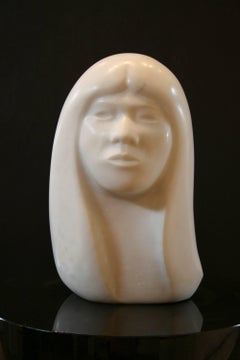 Young Beauty, Allan Houser white marble sculpture portrait of an Apache woman