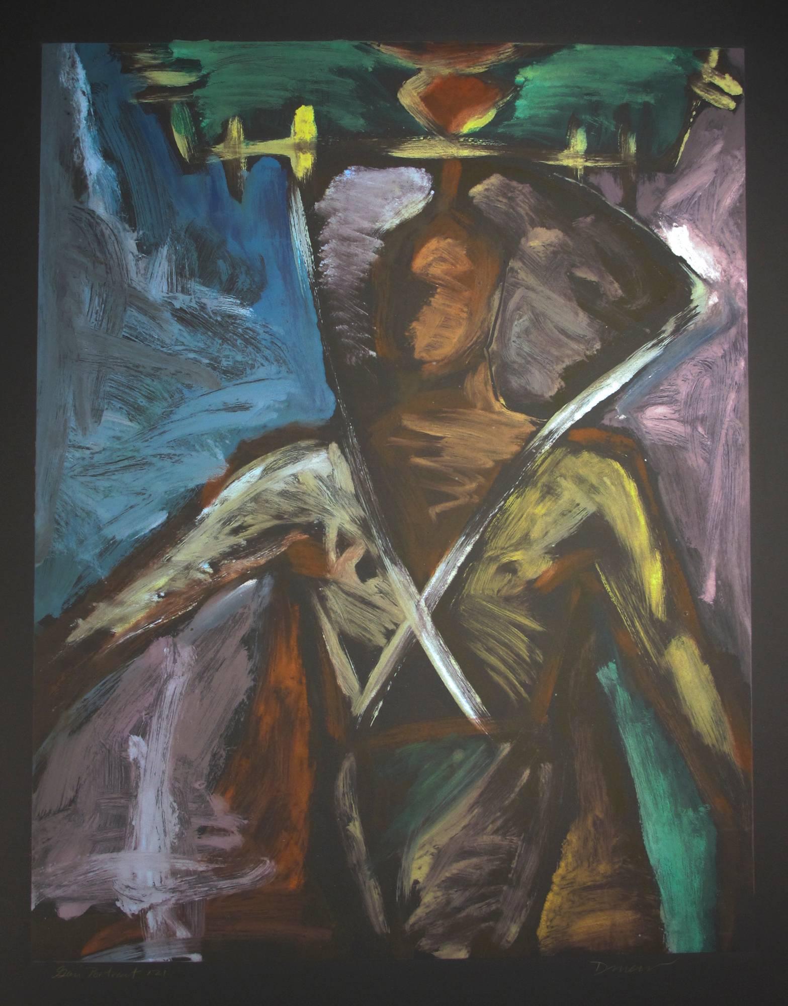 Portrait de Gahn n° 121 de Darren Vigil Gray, pastel sur papier, noir, rouge, apache