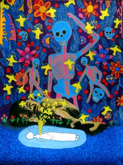 Esperanza (Hope), Eduardo Oropeza Day of the Dead, serigraph, birds, skeletons