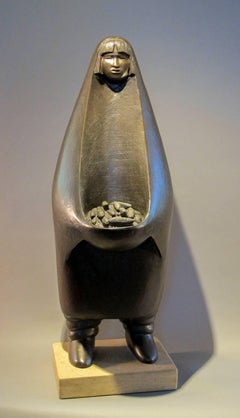 Retro Corn Harvest, by Allan Houser, woman, corn, bronze sculpture, Contemporary Native