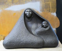 Mother's Blessing, bronze Apache mother and child sculpture, Contemporary native
