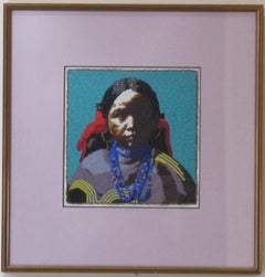 Jicarilla Girl, beaded portrait of Native American girl