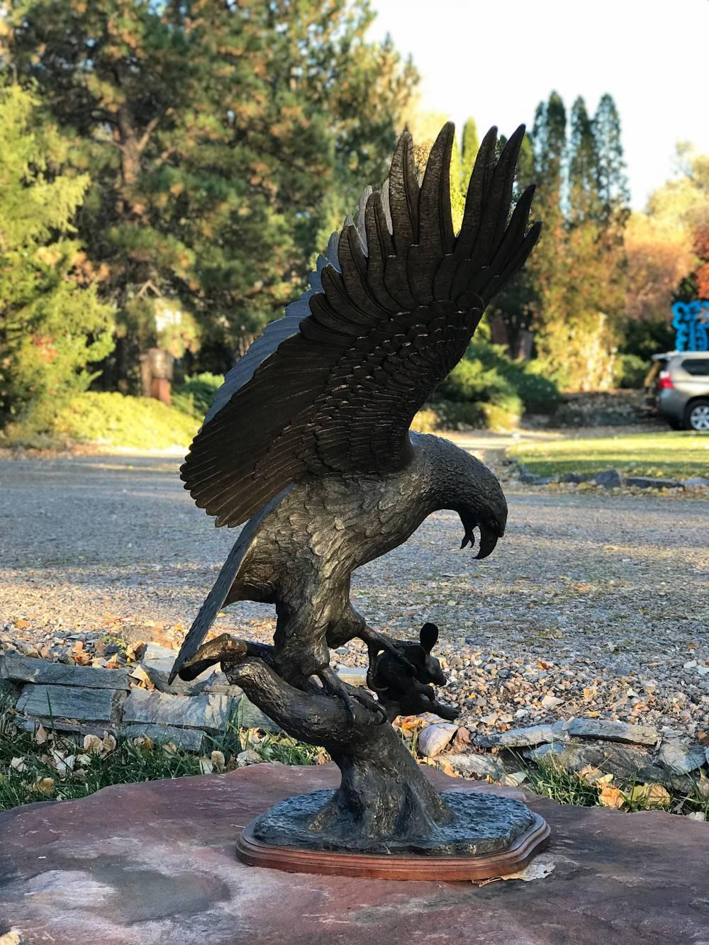 hawk and bunny statue