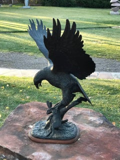 Hawk and Rabbit, wildlife scene bronze action sculpture hawk captures rabbit