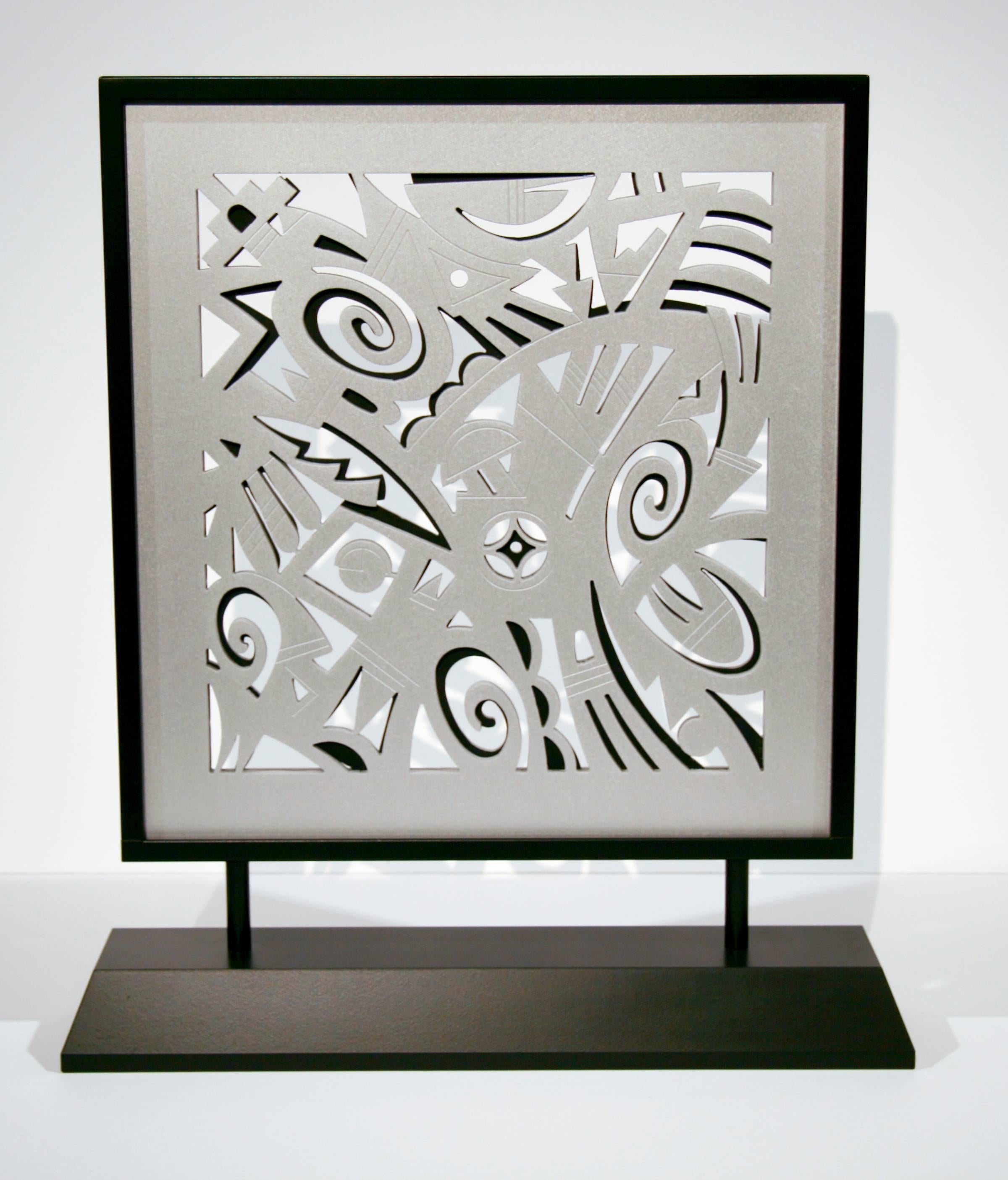 Awatovi Visual Prayers, Michael Kabotie Hopi overlay, silver black contemporary - Contemporary Art by Michael Kabotie (Lomawywesa)