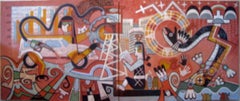 Changing Values, Michael Kabotie, Hopi, mural, red, black, brown, social comment