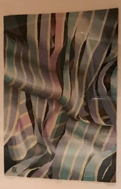 Illusion # 2 contemporary woven wool tapestry pink blue mauve