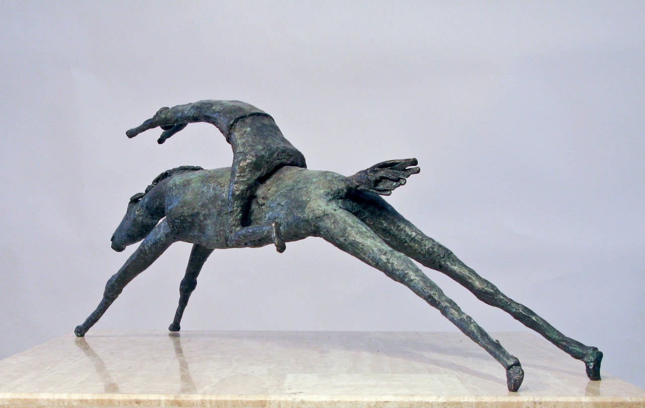 Rider on Horse - Gold Figurative Sculpture by Eduardo Oropeza