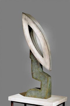 Hathor, by Jeffrey Maron, abstract, metal, sculpture, silver, green, textured