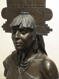 Tablita, by Paul Moore, Pueblo Indian, dancer, female, headdress, bronze, stone