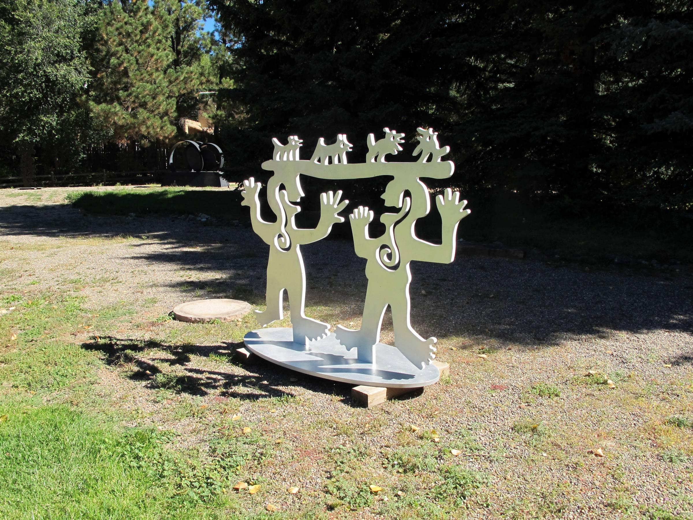 Two Minds Meeting, silver aluminum contemporary Native American sculpture Navajo
limited edition 8
As a printmaker, painter, and sculptor, my work draws upon my rich Diné heritage. The work I make attempts to follows the Diné dictum “walk in beauty”