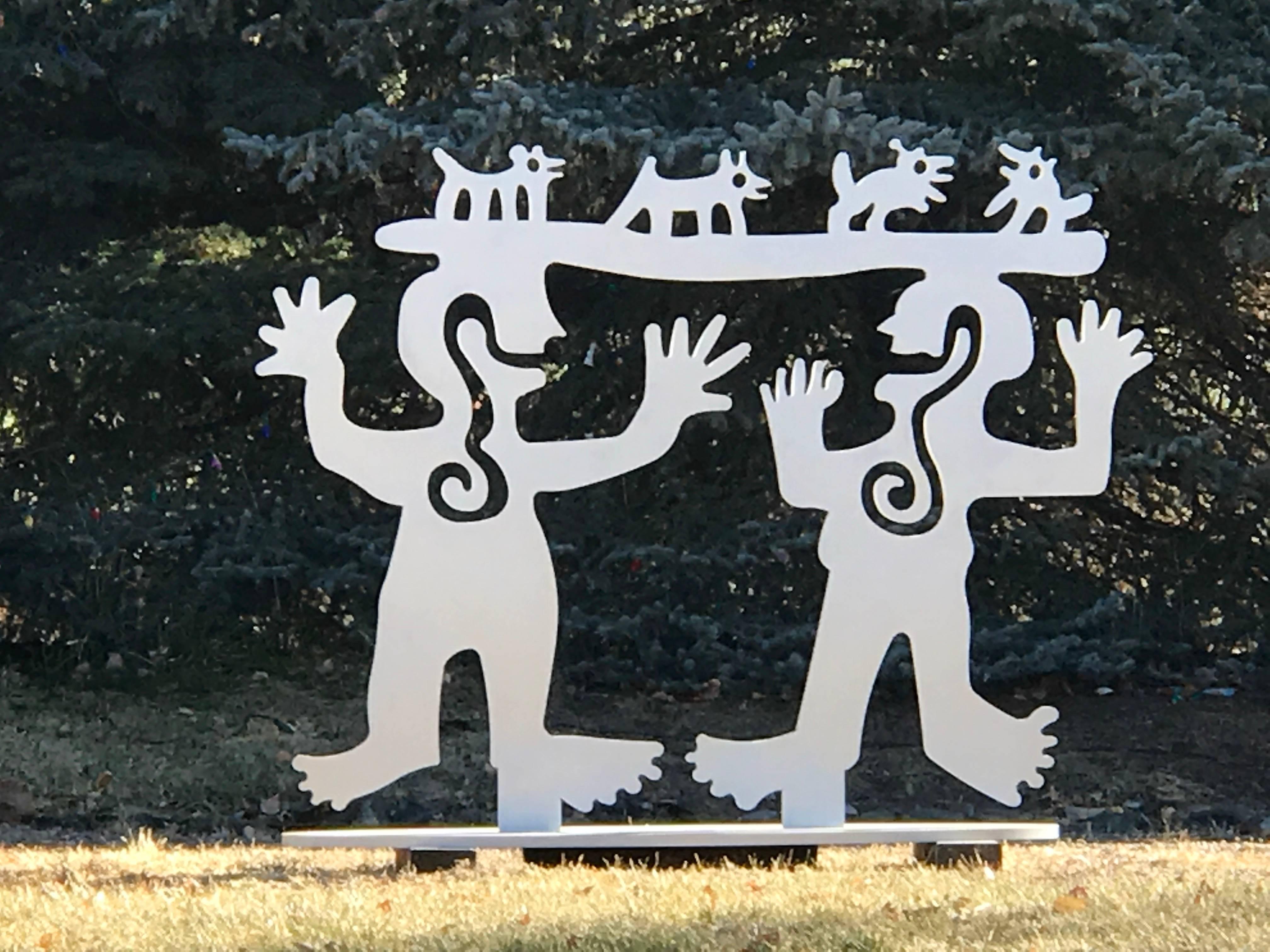 Two Minds Meeting, silver aluminum contemporary Native American sculpture Navajo - Sculpture by Melanie Yazzie