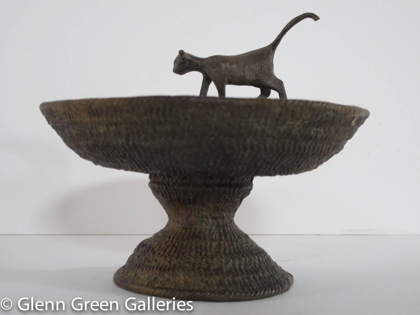 Cat on Basket - Contemporary Sculpture by Peter Woytuk