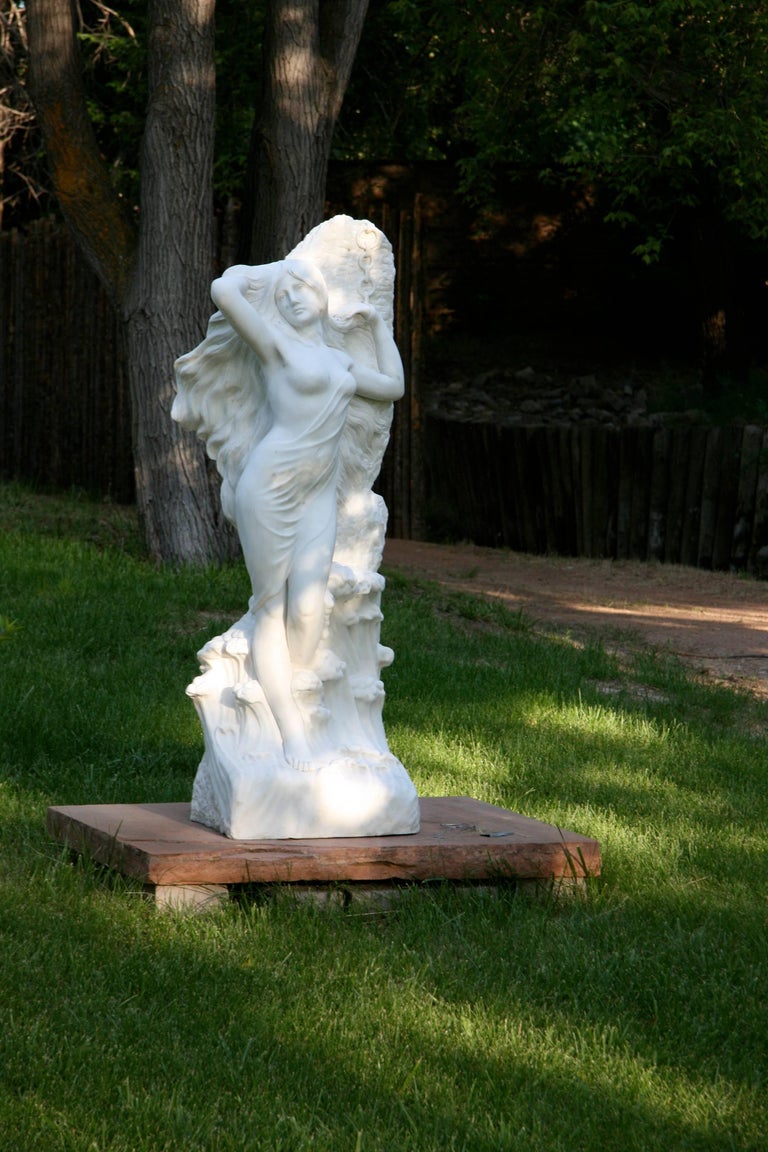 Andromeda, white marble, female figure, waves, chain, nude, classical sculpture - Contemporary Sculpture by Unknown