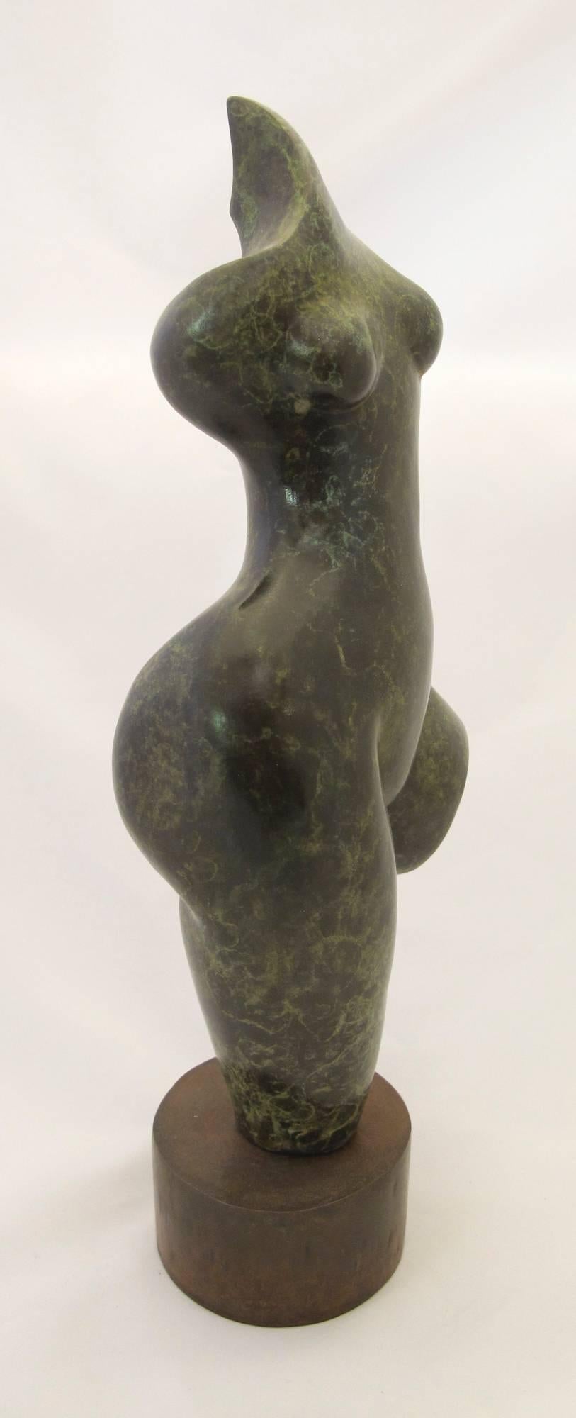 Sunrise, female nude, green patina bronze - Contemporary Sculpture by Troy Williams