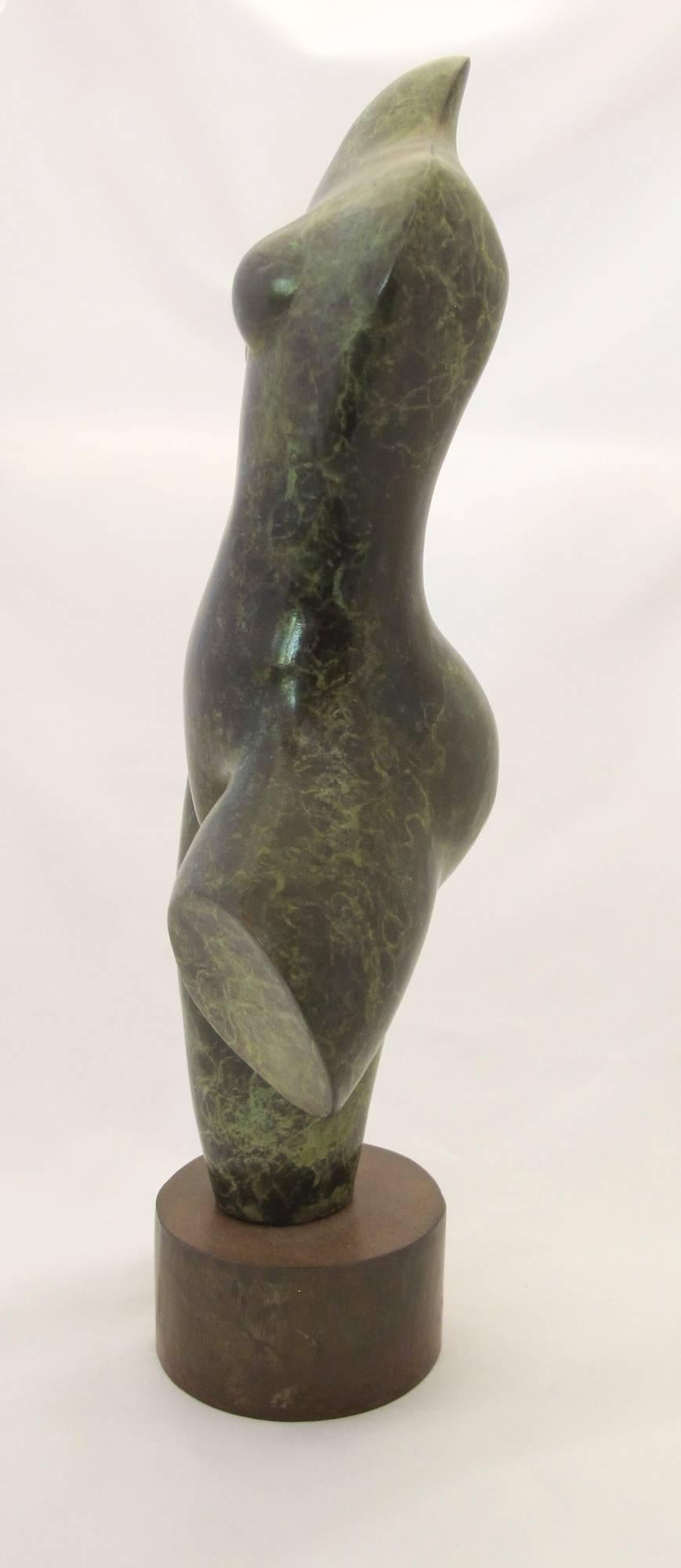 Sunrise, female nude, green patina bronze - Gold Nude Sculpture by Troy Williams