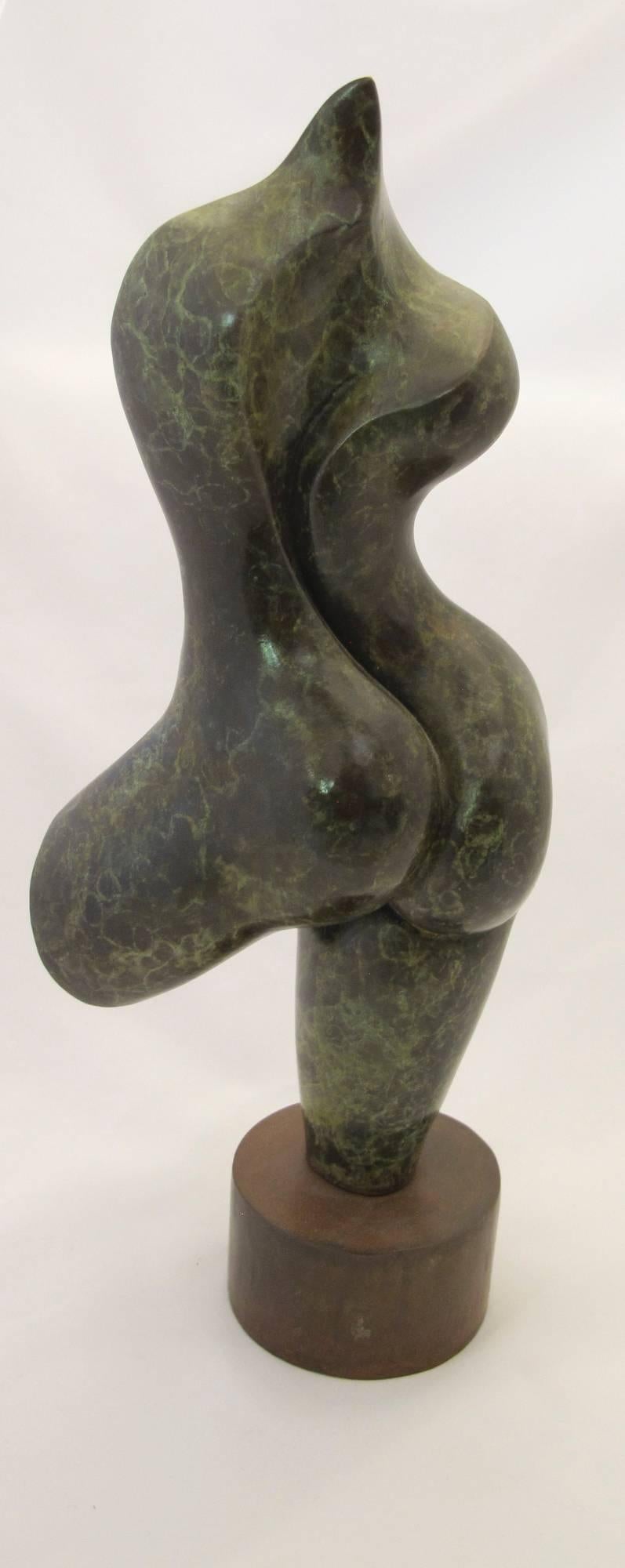 Sunrise, female nude, green patina bronze - Sculpture by Troy Williams