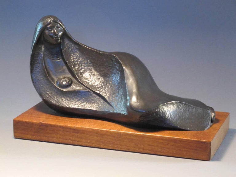 Allan Houser Figurative Sculpture - Afternoon Rest, bronze sculpture, reclining Native American woman, limited 
