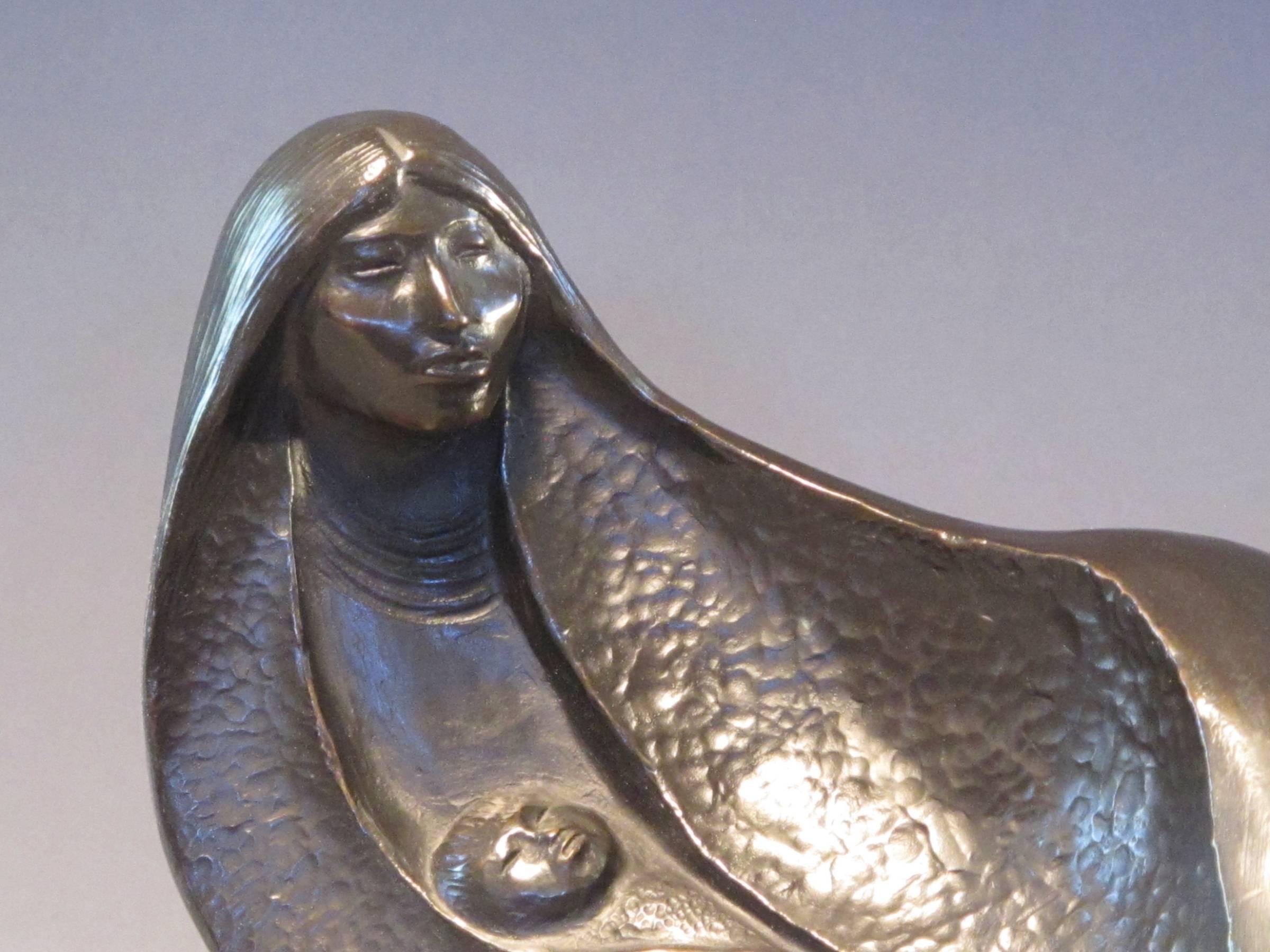 Afternoon Rest, bronze sculpture, reclining Native American woman, limited  - Gold Figurative Sculpture by Allan Houser