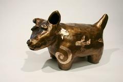 Levi Black Sheep Dreams of Flying, sculpture, by Melanie Yazzie, dog, airplanes