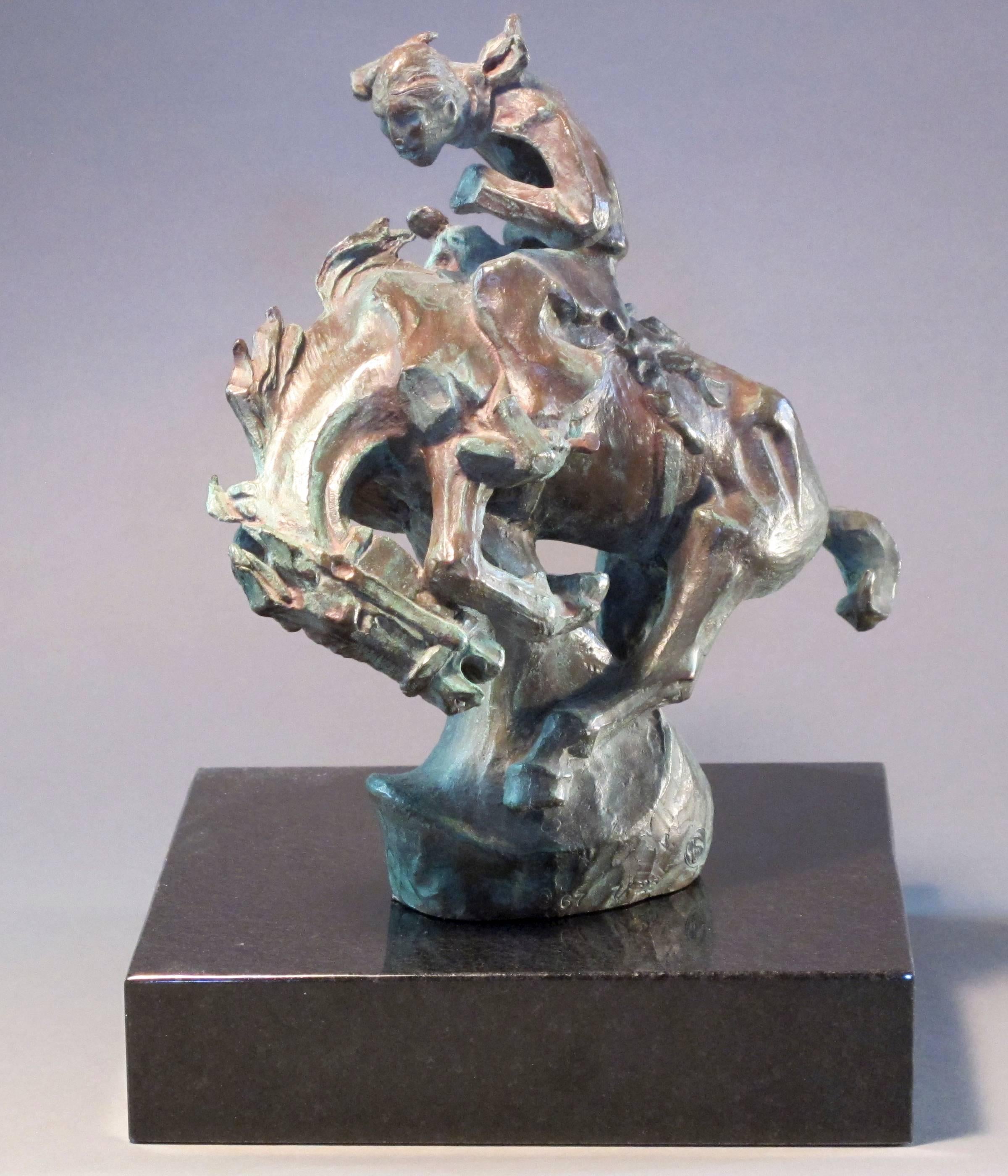 Allan Houser Figurative Sculpture - Cowboy Bronco Rider