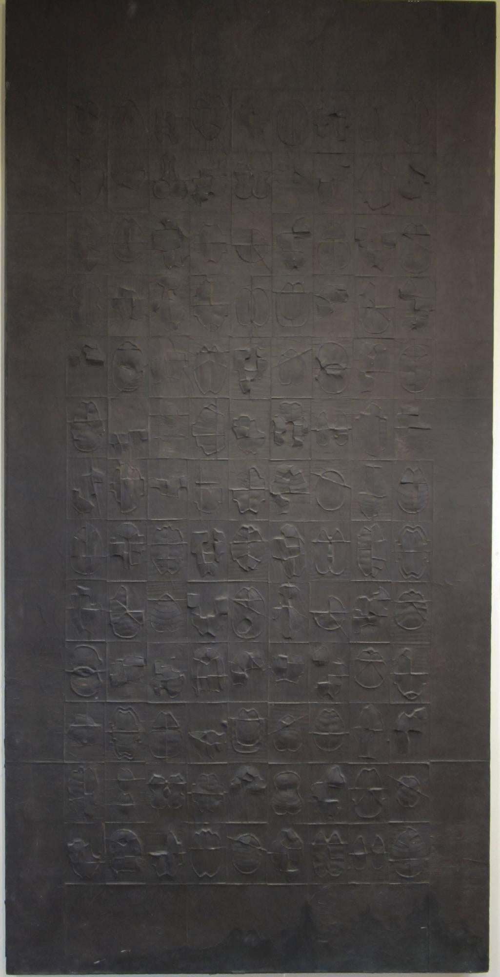 Writings 117, Cheung Yee, handmade cast paper painting dark brown, turtle shells