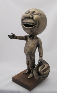 Howdy, Rodger Jacobsen, scultura di cowboy in bronzo, patina dorata, edizione Texas