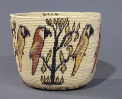 Wounaan Tribal Basket Panama Rain Forest, Parrots, trees, star motif